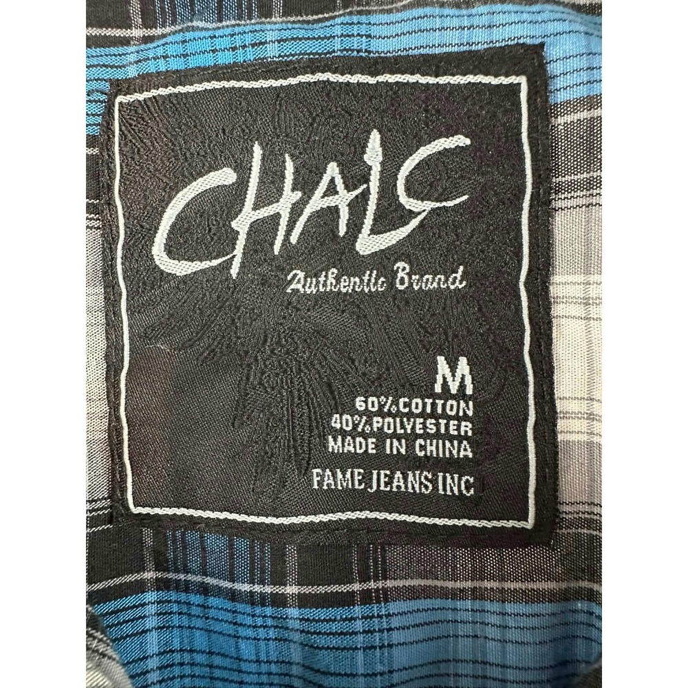 CHALC Y2K Plaid Button Up Shirt Blue Gray Mens‎ Medium - Picture 4 of 7